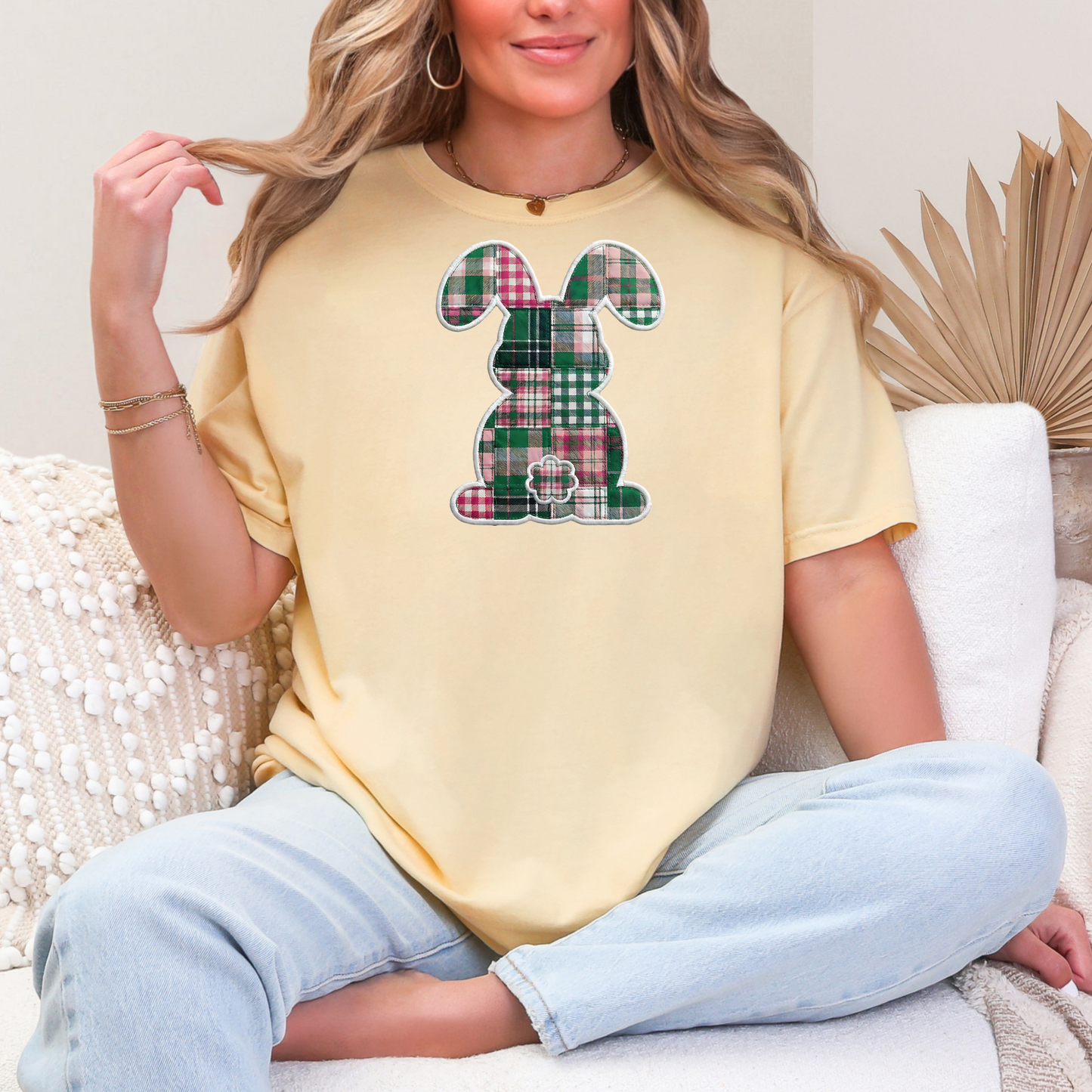 Comfort Colors Easter Teacher Shirt Faux Patchwork Bunny Shirt Spring Teacher Tee Retro Plaid Bunny Shirt Easter Teacher Gift