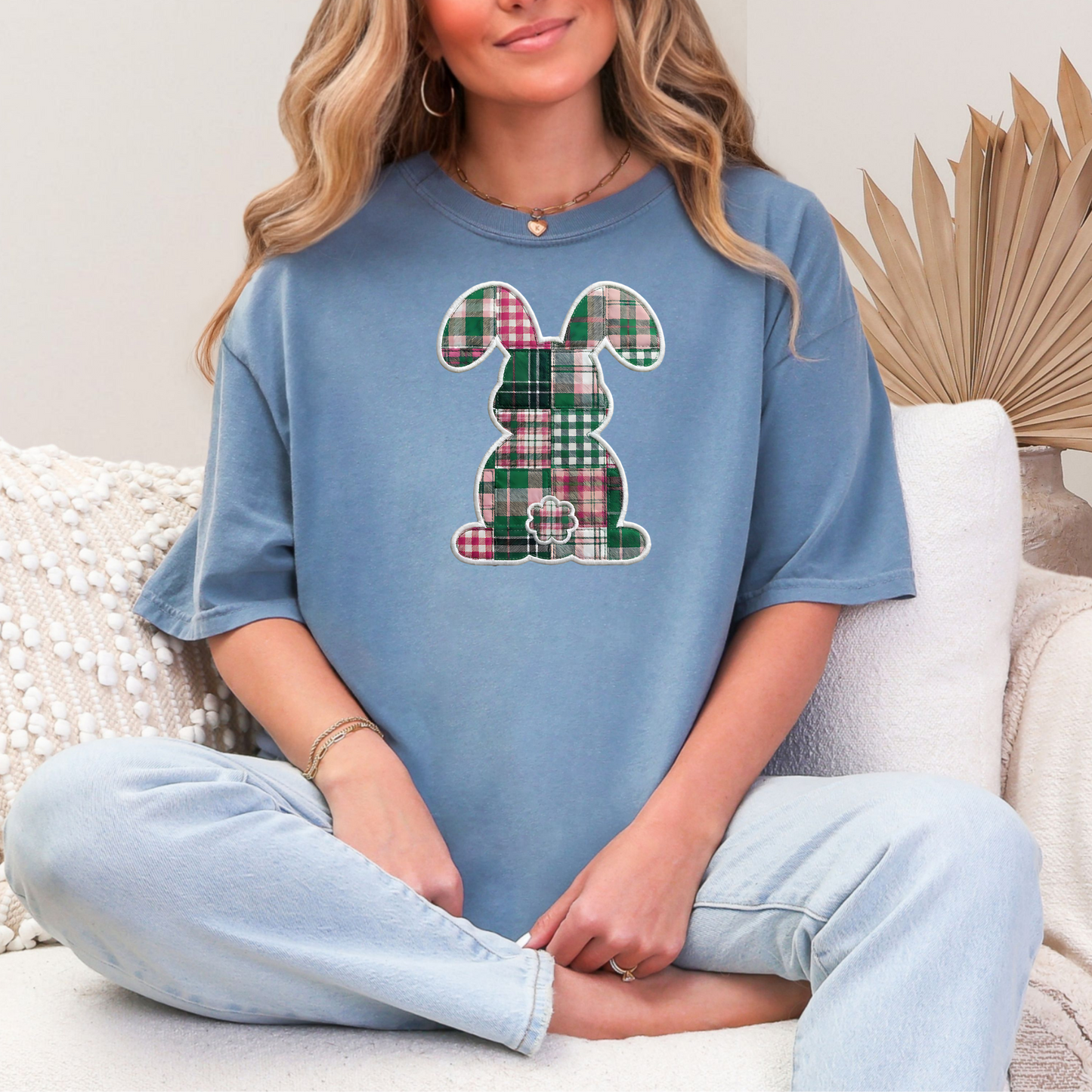 Comfort Colors Easter Teacher Shirt Faux Patchwork Bunny Shirt Spring Teacher Tee Retro Plaid Bunny Shirt Easter Teacher Gift
