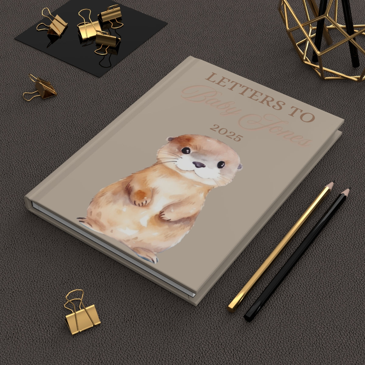 Custom Baby Journal, Personalized Book with Cute Otter, Congratulations Gift for Baby Memory Book