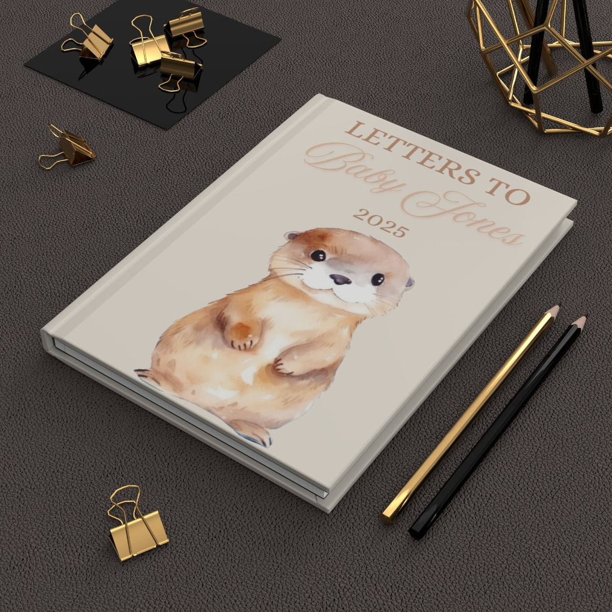Custom Baby Journal, Personalized Book with Cute Otter, Congratulations Gift for Baby Memory Book