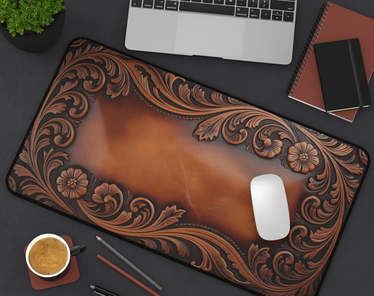 Elegant Tooled Leather Look Desk Mat
